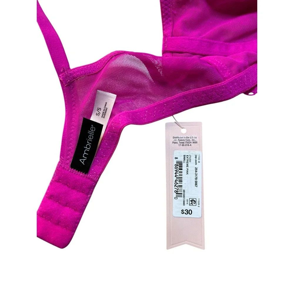 NEW Ambrielle Bra Small 5 Extreme Pink ‎ Lace Bralette J73J003 Adjustable Strap